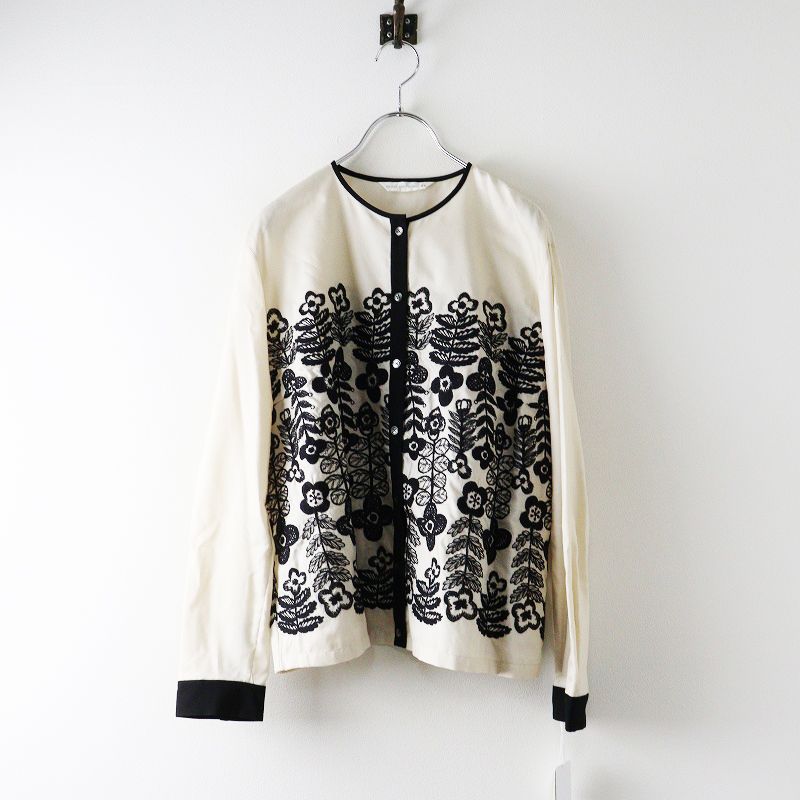 2025AW ミナペルホネン mina perhonen swing garden 刺繍 シルクウール長袖シャツ 38 エクリュ┃ブラウス 2400014627947