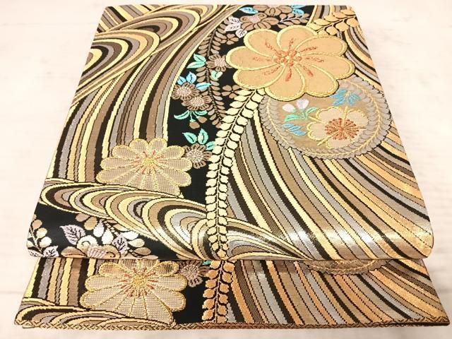 和柄Aプラン 平和屋着物◎六通柄袋帯 唐織 扇面花鳥文 蝶 金銀糸 正絹 逸品