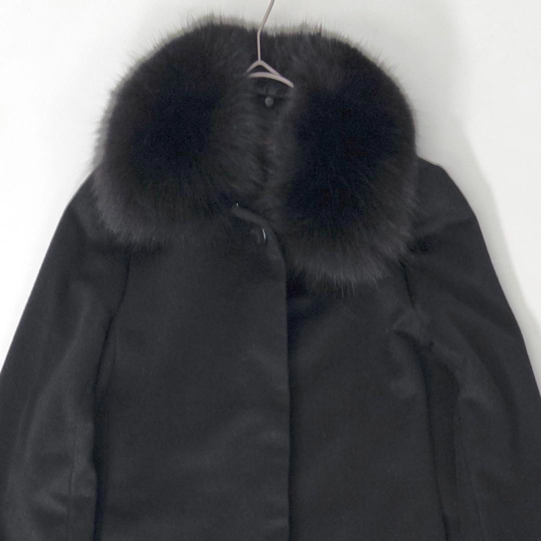 美品 カシミヤ100％ ブルーフォックスファー ステンカラーコート