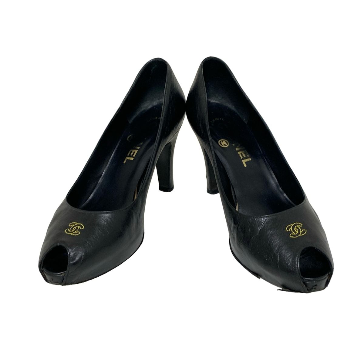 CHANEL シャネル パンプス 36 C レディース - 黒 オープントゥ レザー
