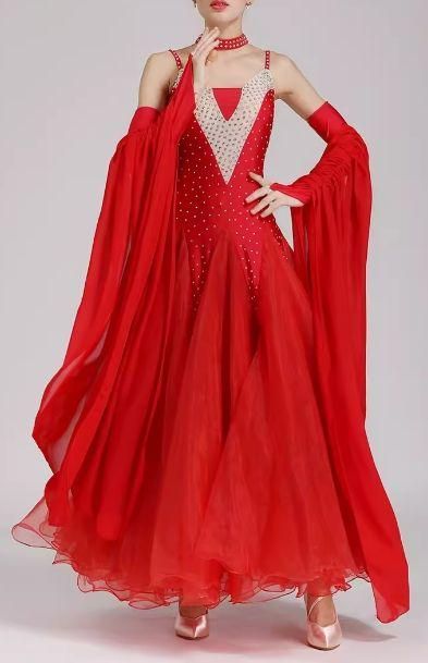 社交ダンスドレス スタンダードドレス モダンダンス 刺繍 オーダーメイド 社交ダンスドレス モダンダンス 刺繍 キラキラ レッド オーダーメイド