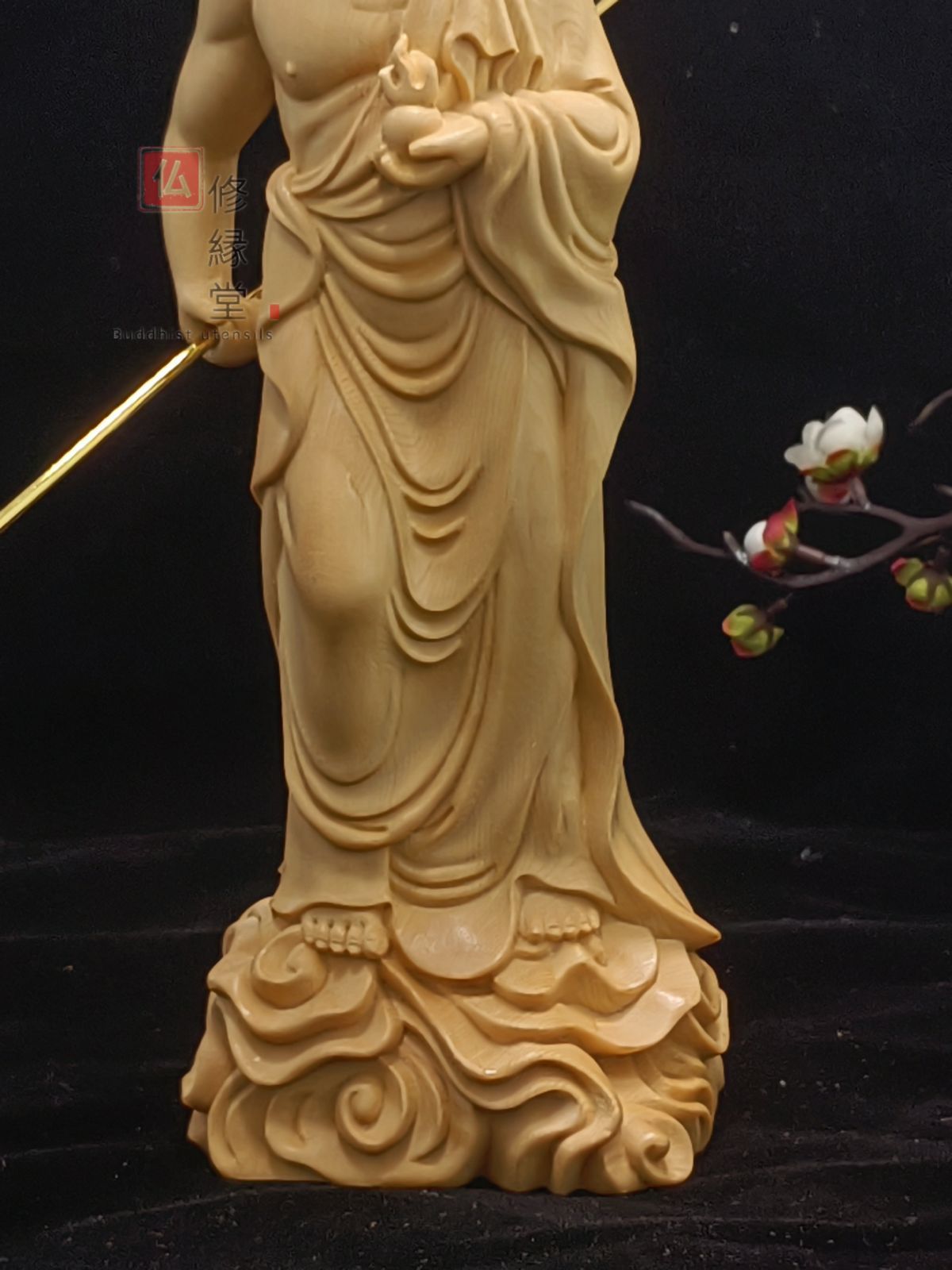 修縁堂】木彫り 仏像 地蔵王菩薩立像 彫刻 一刀彫 天然木檜材 仏教美術 