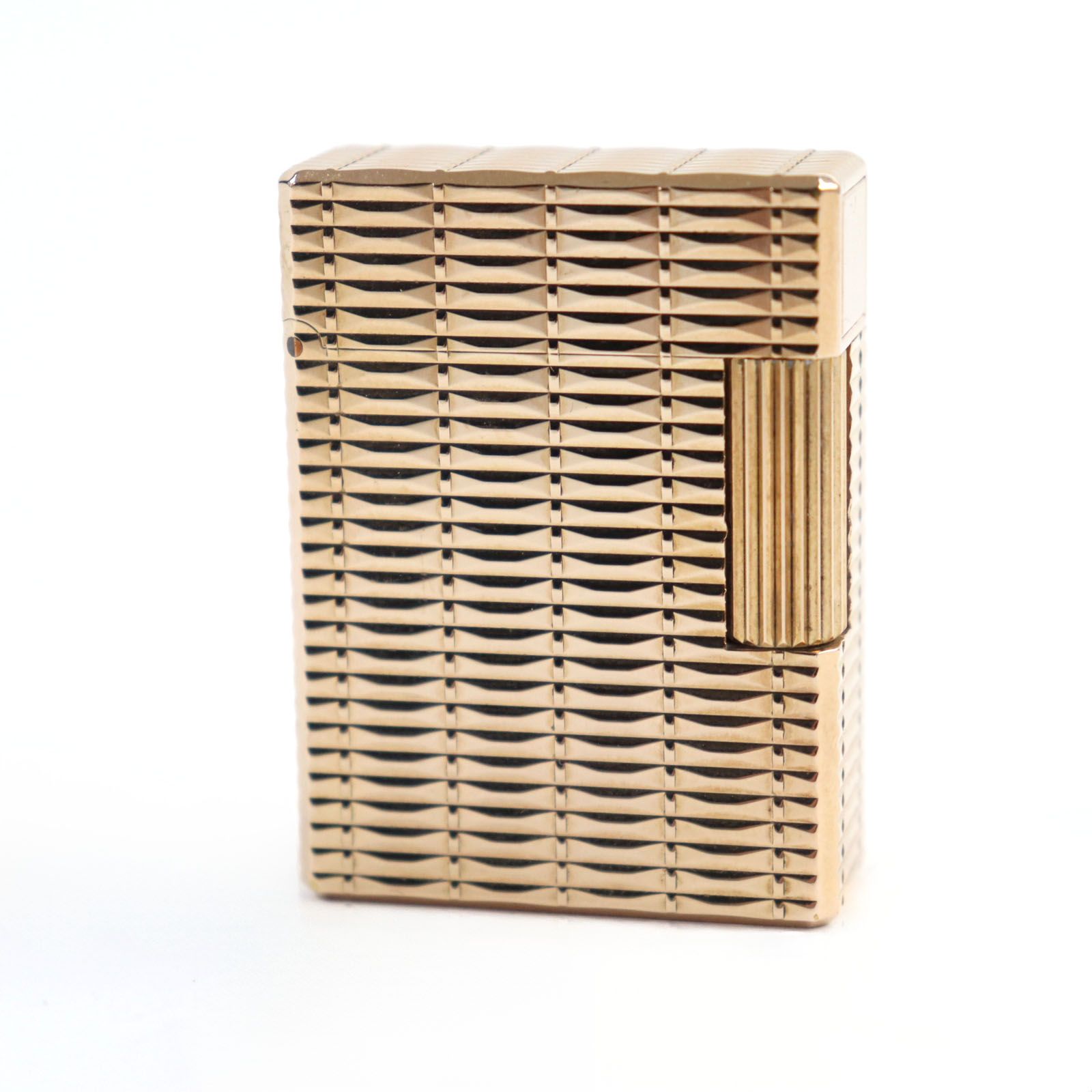 外装美品○Dupont デュポン ライン1 ショート 総柄 スクエアフォルム ローラー式 喫煙グッズ ガスライター ピンクゴールド フランス製 メンズ レディース 着火