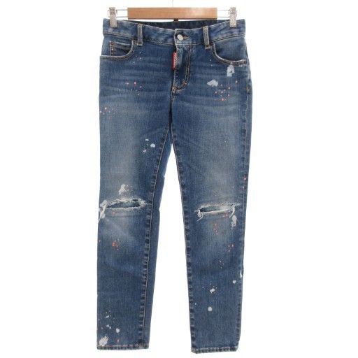 ディースクエアード DSQUARED2 23SS デニムパンツ ジーンズ ストレッチ 34 インディゴブルー ダメージ加工 ペイント加工 |GV GY19