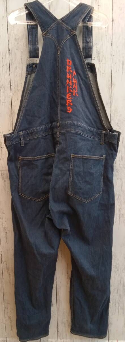 PUNK DRUNKERS パンクドランカーズ オーバーオール オールインワン バックロゴ刺繍 XLサイズ インディゴ