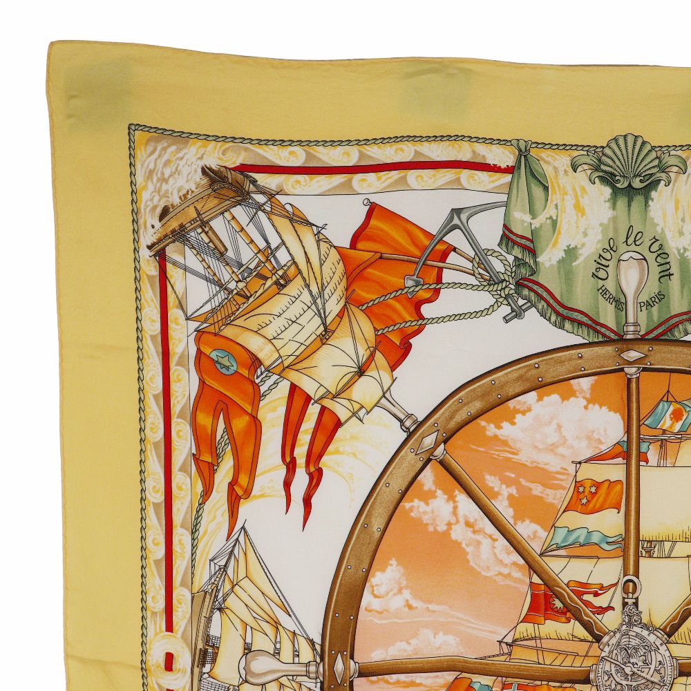 HERMES】エルメス カレ90 Vive le Vent 風よ吹け シルク 黄