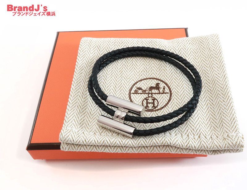 エルメス ブレスレット トゥルニ トレッセ バングル 現行モデル レザーブレスレット 黒 ブラック系 HERMES |33970