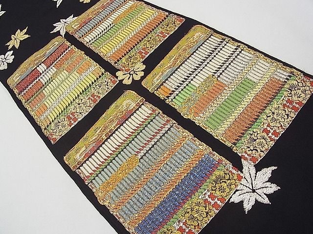 平和屋本店□最高級 龍村平蔵製 六通柄 本袋帯 唐織 威毛錦 黒地 金  