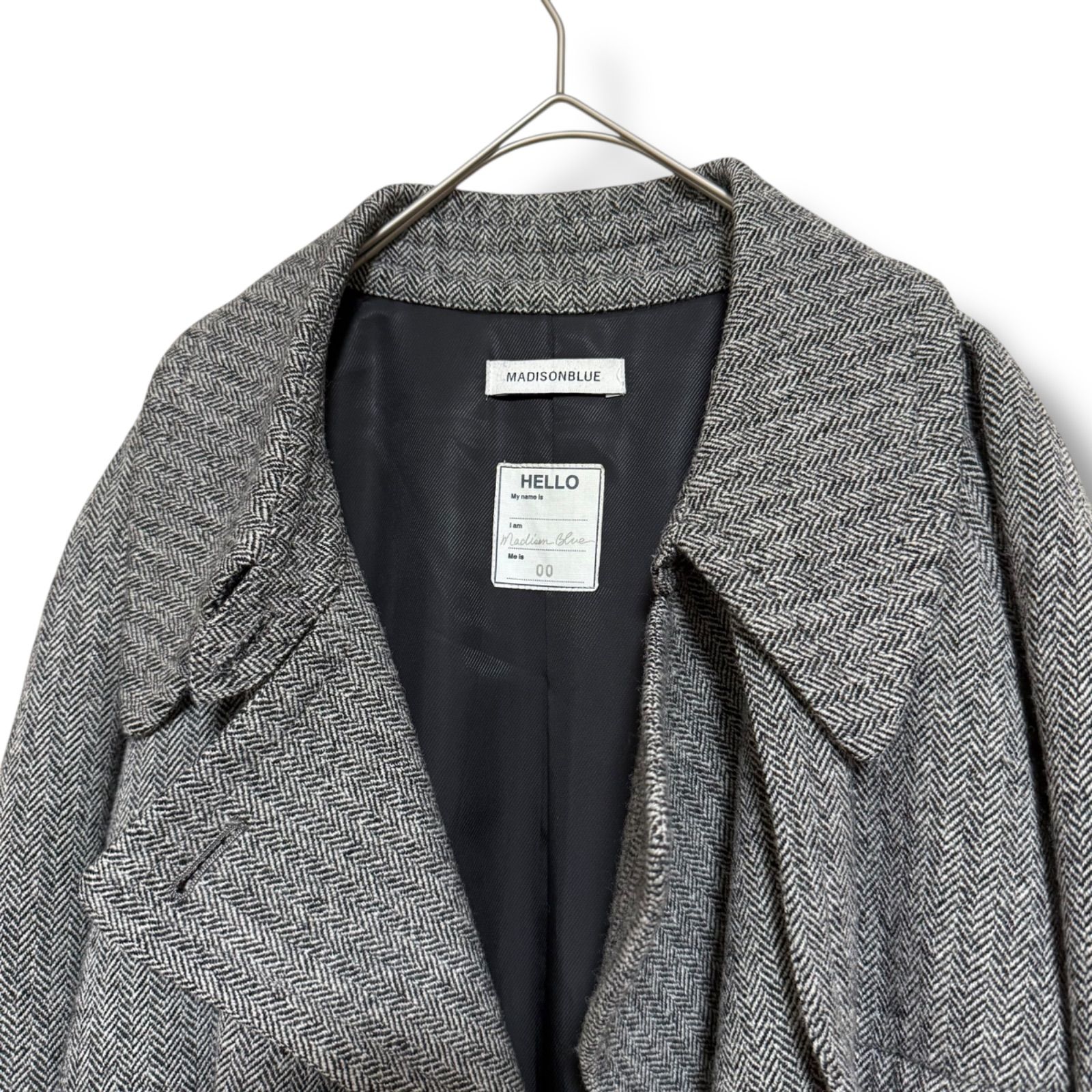 マディソンブルー ウール ヘリンボーン ロングガウンコート ベルト付き