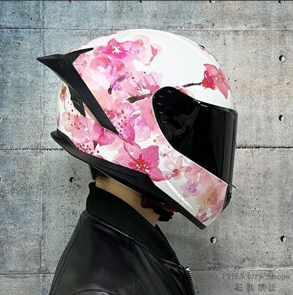 ヘルメット フルフェイスヘルメット バイク DOT承認 バイクヘルメット 耐久性 安全性 通気性 男女兼用 シールド色選択 おしゃれ 桜柄 ピンク A71