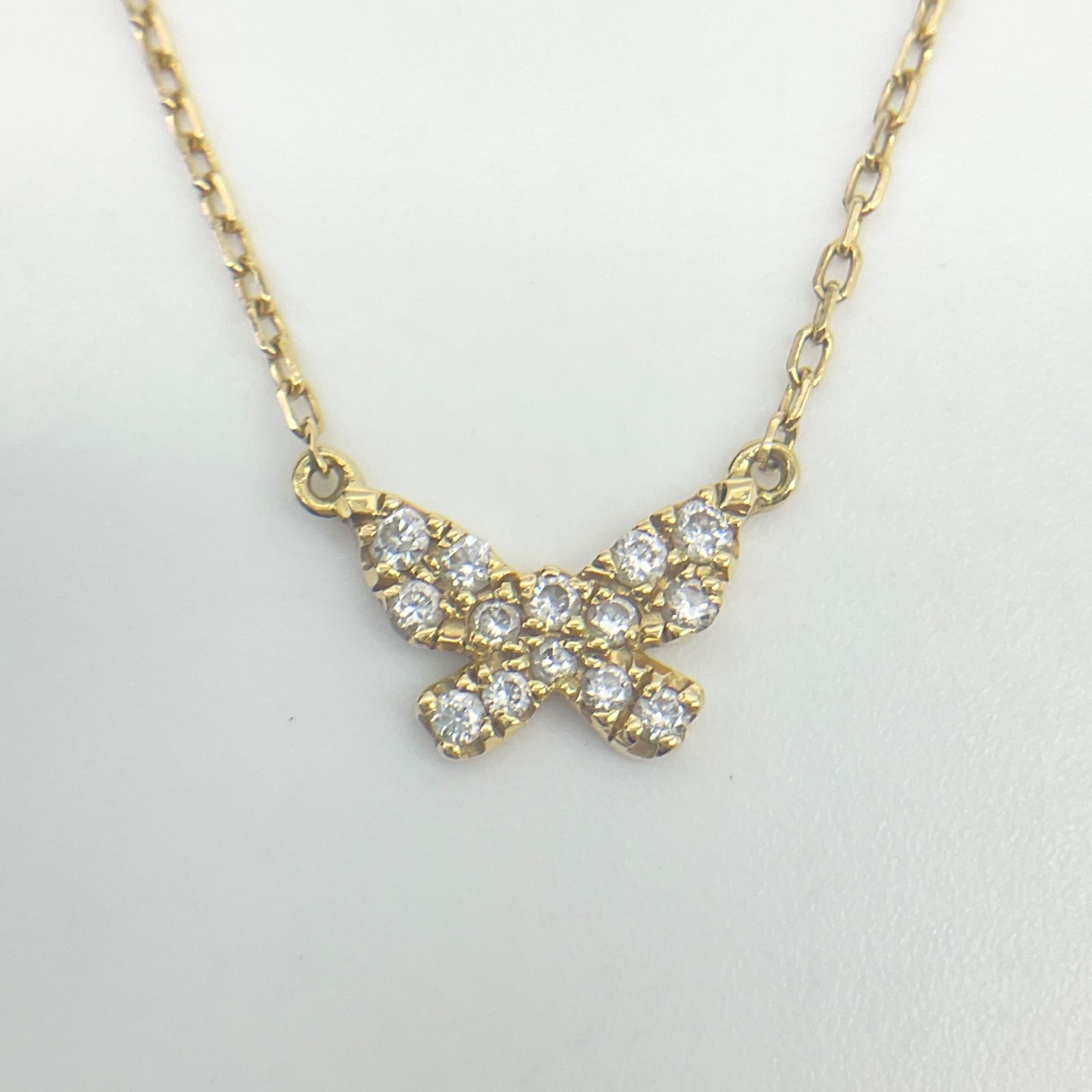 ●AHKAH アーカー バタフライパヴェ ネックレス K18YG ダイヤモンド 0.06ct ジュエリー イエローゴールド 18金 レディース Aランク 5_356