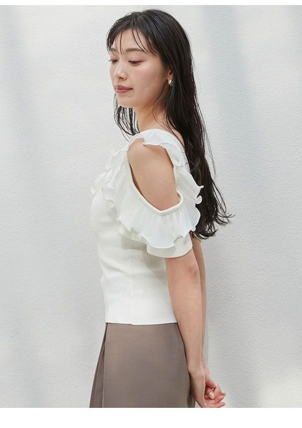 SALE40%OFF スナイデル SNIDEL トップス 25春夏 フリルプリーツニットプルオーバー ミドル丈 ノースリーブ 半袖 swnt252113 爆速配送】【SALE20%OFF】【即納】 スナイデル SNIDEL トップス