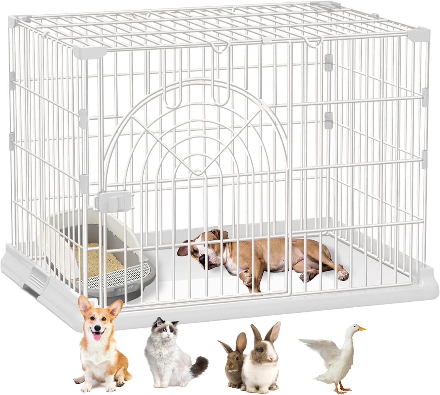 Areden 犬のケージ 犬 サークル ペットサークル 屋根付き ペットケージ ケージ 組立簡単 掃除簡単 犬用 小型犬用 脱出防止 室内外兼用 ペット用品 ホワイト 100x65.5x63cm
