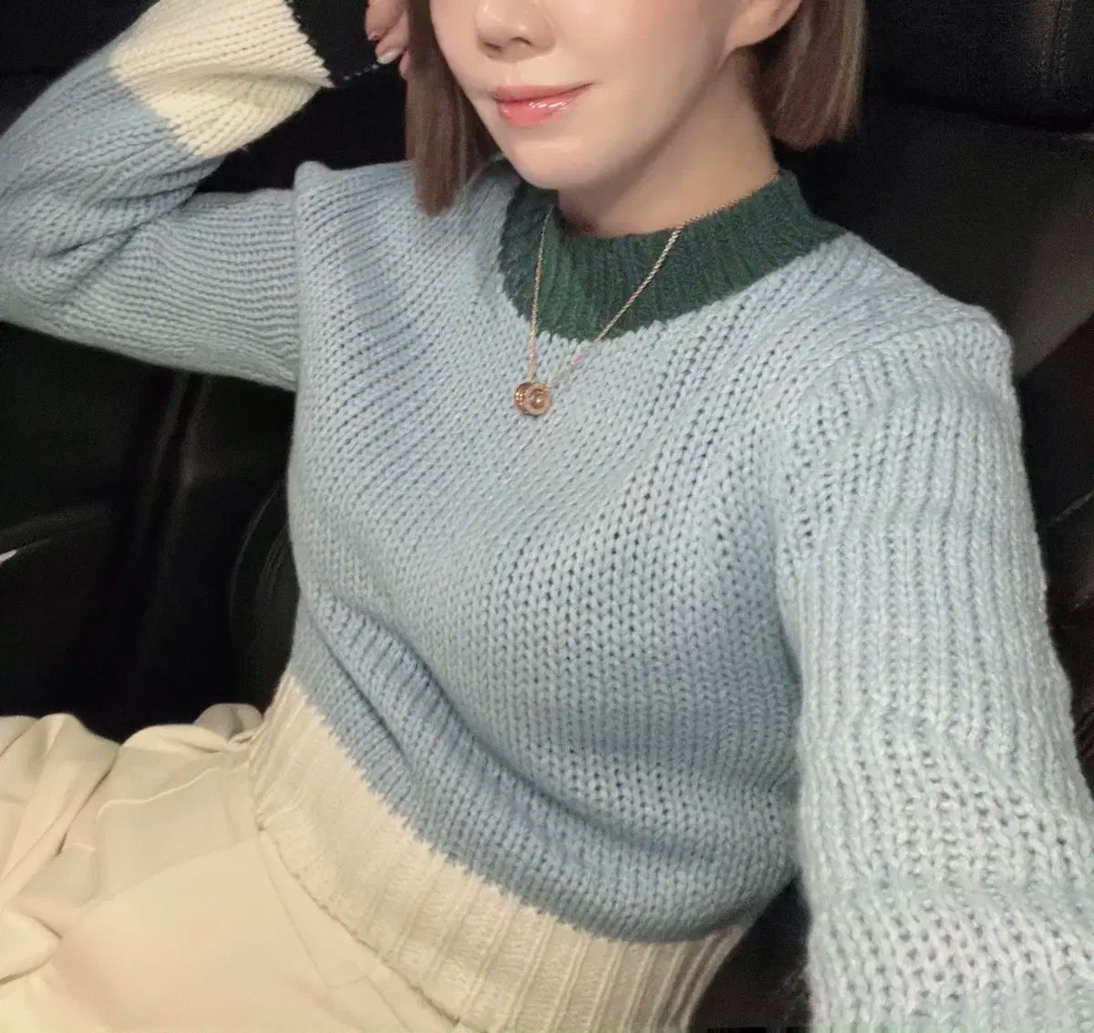 js NEW YORK スター セール 当日発送 ラウンド バイカラー ニット フィット完全キレイ