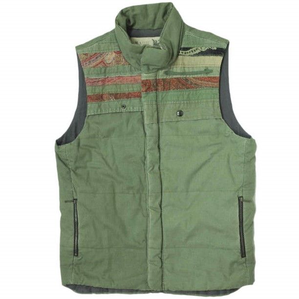 MADE by HEALTH メイドバイヘルス 日本製 MERROW VEST 民族刺繍 リメイクミリタリー中綿ベスト M オリーブ メローベスト  ARMY 解体 再構築 ダウンベスト アウター g11532