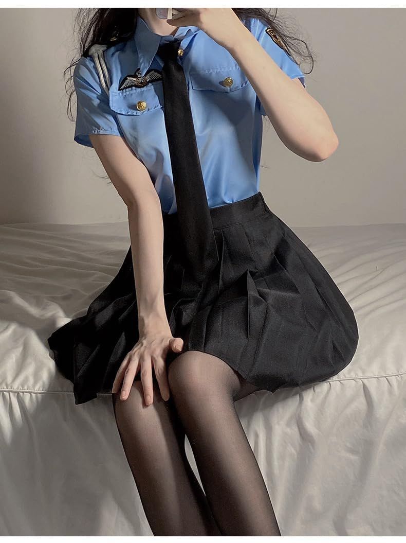 ハロウィン 可愛い レディース かわいい ミニスカート 制服 制服 婦人警官 婦警 警察 ミニスカ 仮装 パーティー 大人 衣装 コスチューム トップス、プリーツスカート、ネクタイ 3点セット セクシー コスプレ ポリス [Yi-gog]