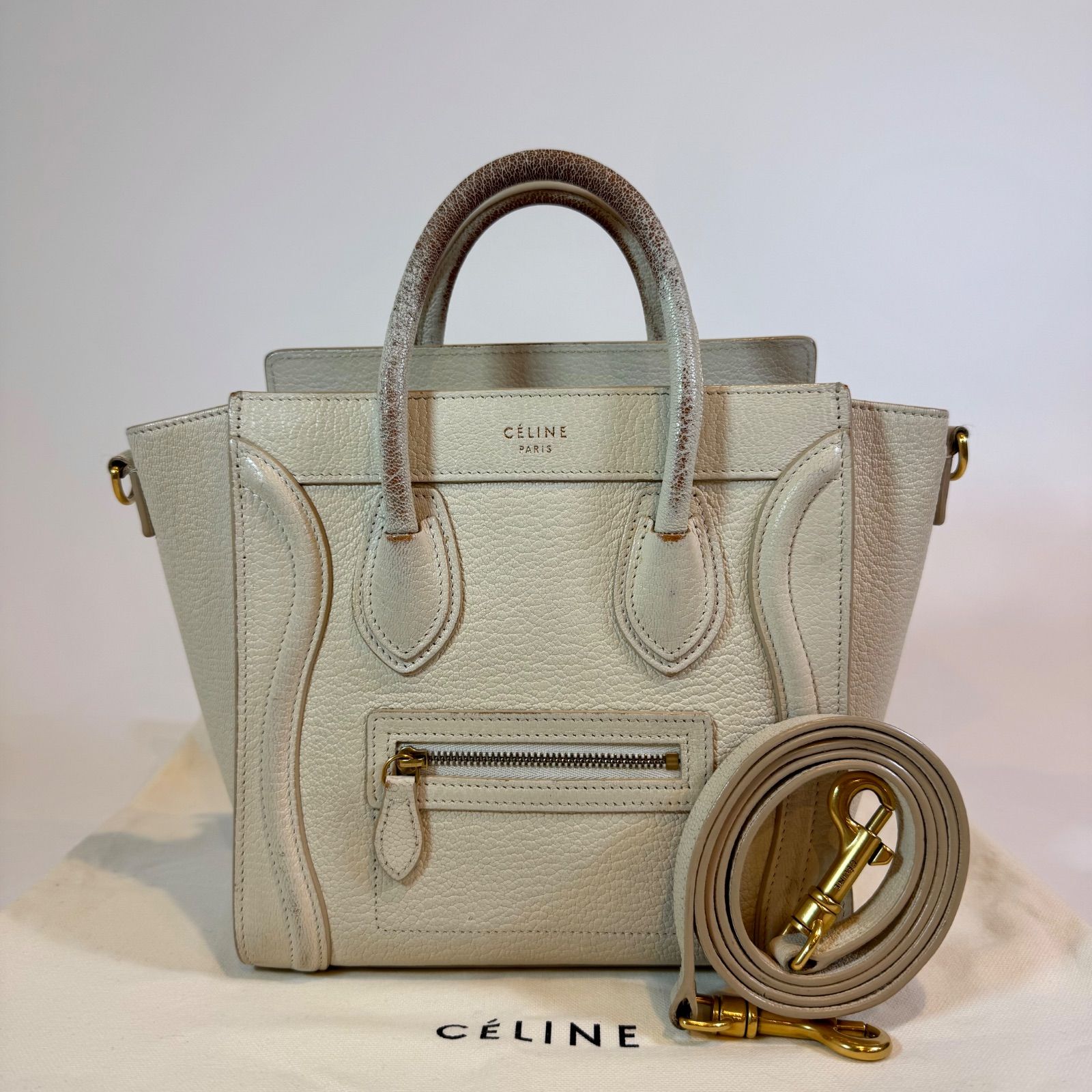 大人気✨ セリーヌ ハンドバッグ ラゲージ ナノショッパー アイボリー