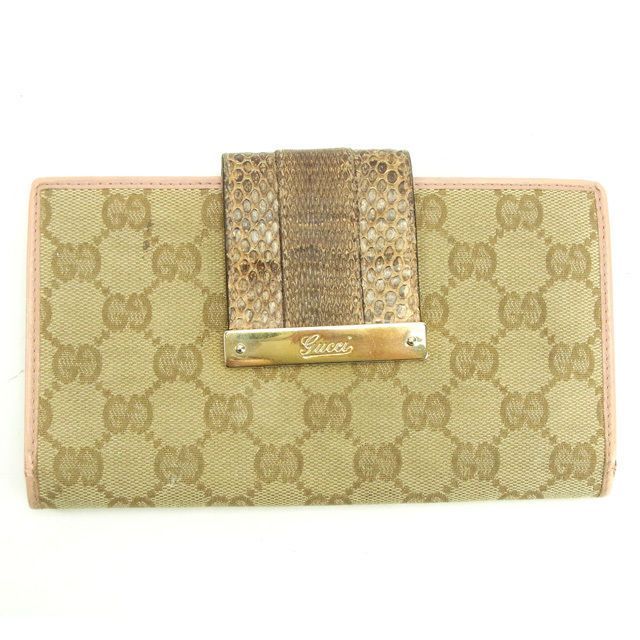 グッチ 長財布 GG柄×パイソン ピンク×ベージュ GUCCI 長サイフ