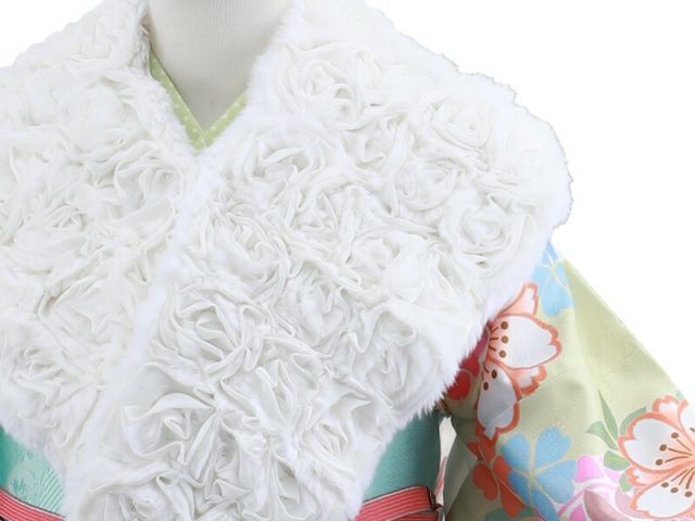 薔薇がいっぱい レッキスファー うさぎ シフォンショール ホワイト ks-3-１