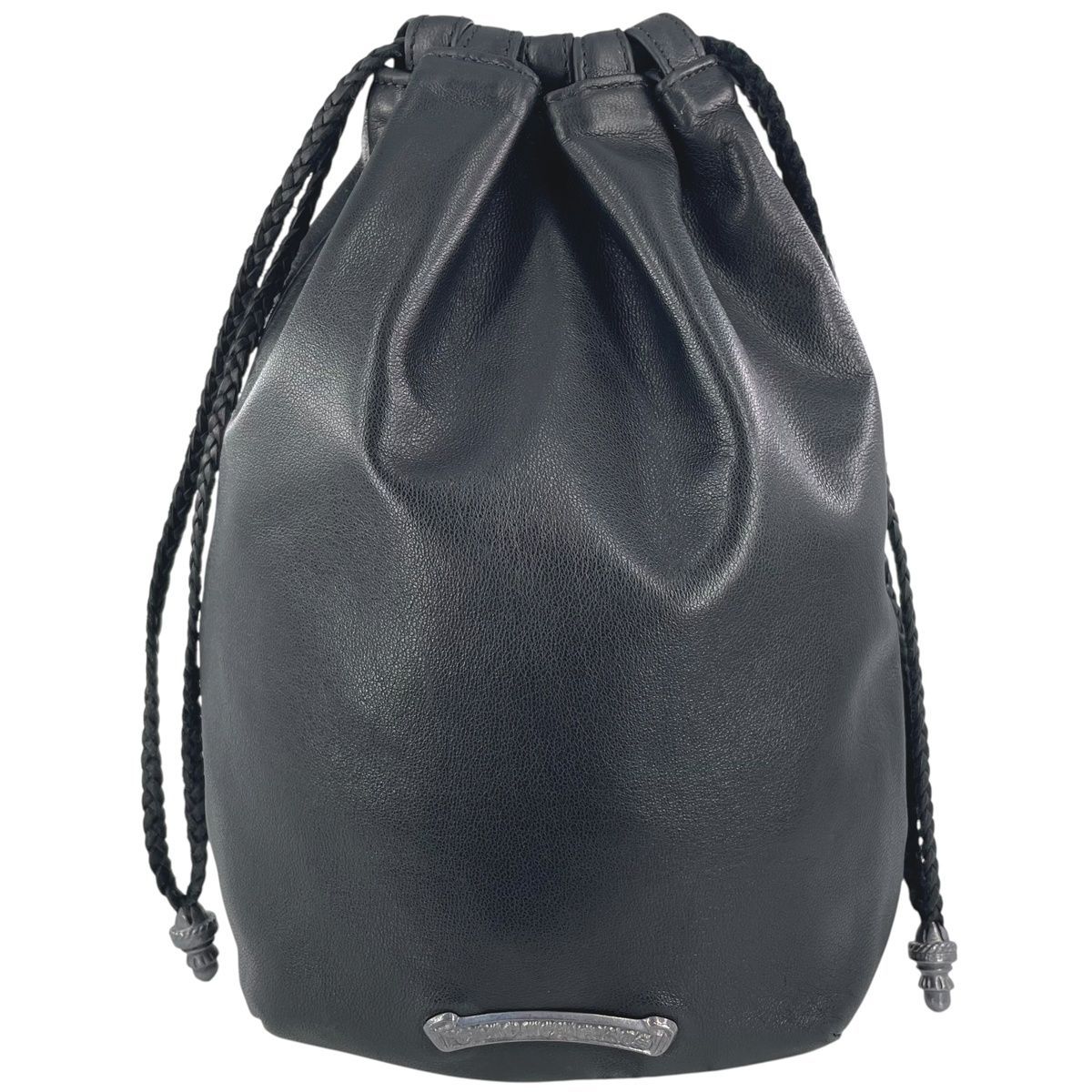 CHROME HEARTS クロムハーツ ドローストリングサック BSフ シルバー ブラック レザー 巾着 ポーチ ハンドバッグ バッグ 24029481 RS