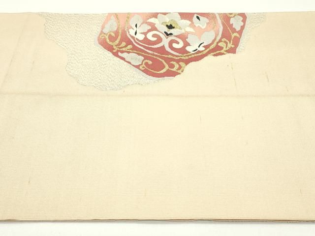 平和屋着物●爪掻き本綴れ　八寸名古屋帯　道長正倉院更紗花文　金糸　正絹　逸品　DAAV9511ob 平和屋着物○爪掻き本綴れ 八寸名古屋帯 道長正倉院更紗花文 金糸 正絹