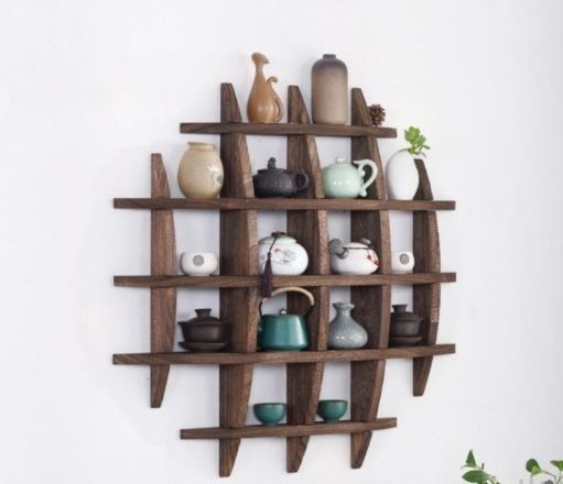 新入荷 実用品 日式 茶碗ラック 茶器展示棚 ソリッド ウッド 茶道 置物台 材質 桐の木 モダン 茶具収納棚 壁掛け