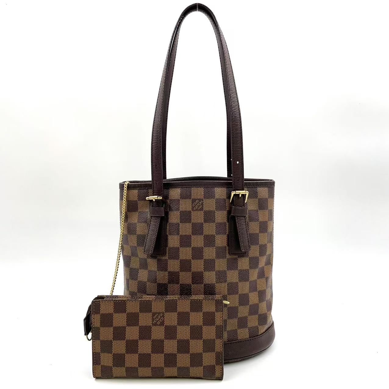 美品　LOUIS VUITTON マレ　ダミエ・エベヌ　トートバッグ　ポーチ付き LOUIS VUITTON マレ ダミエエベヌ ダミエエベヌ レザー×PVC