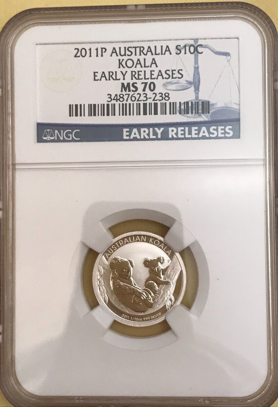 NGC 2011 P MS70 Atralia Koala 10 Cent 1|10oz Silver .999 fine Early Releases