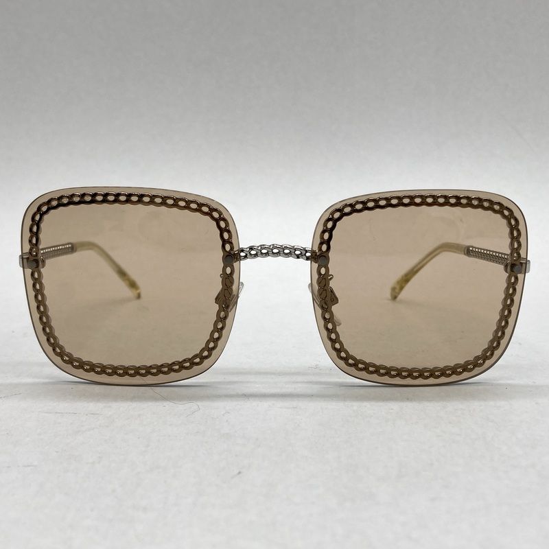 CHANEL シャネル サングラス 4244 スクエア リムレス チェーン装飾 き アイウェア 眼鏡 59□18 140 ライトブラウン 服飾小物 B14910◆