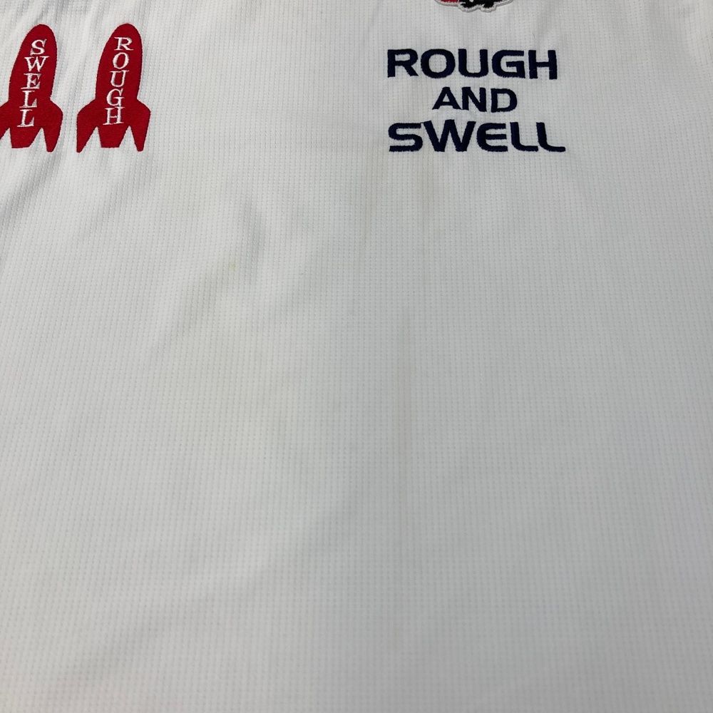 サイズ：L ROUGH&amp;SWELL ラフアンドスウェル  ハイネック 半袖Tシャツ ドットエアー  ホワイト系 [240101492768] ゴルフウェア メンズ ストスト ROUGH&SWELL ラフアンドスウェル ハイネック 半袖Tシャツ