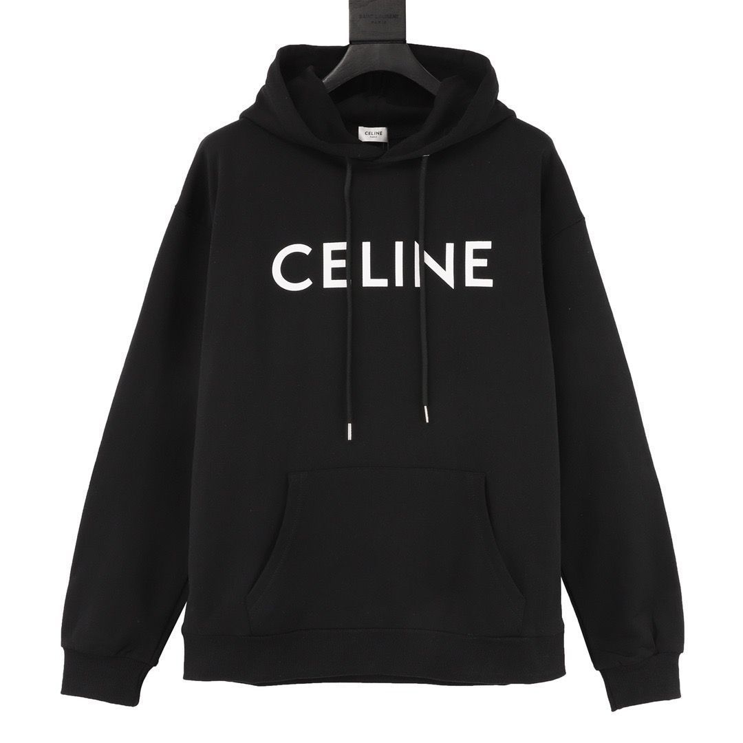 Celine セリーヌ 黒生地パーカー 白ロゴ 男女兼用 - トップス