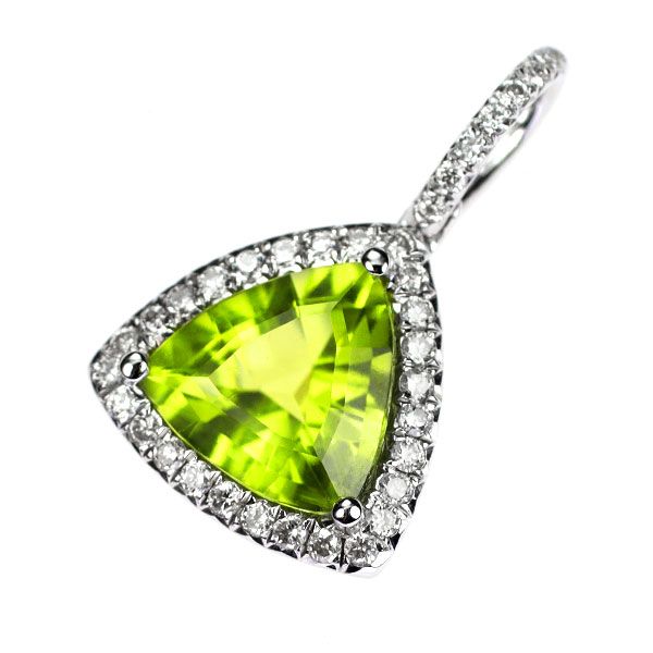 K18WG ペリドット ダイヤモンド ペンダントトップ 1.69ct D0