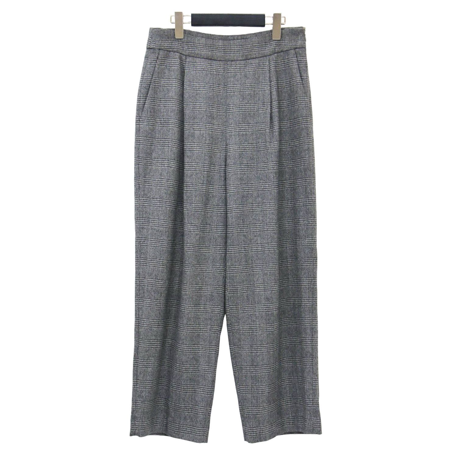 Ballsey ボールジー パンツ グレー系 サイズ 40 13号 ウール ナイロン フロントタック クロップドパンツ ワイドパンツ チェック柄 ハイウエスト ボトムス ズボン レディース