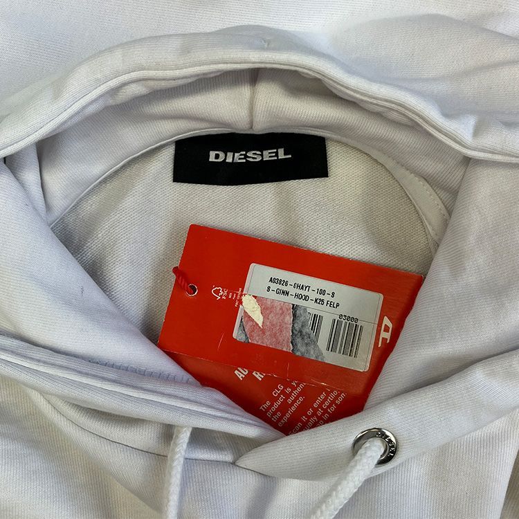 DIESEL ホワイト フード付きパーカー 新品タグ付き DIESEL パーカー ホワイト Sサイズ ロゴプリント フーディー