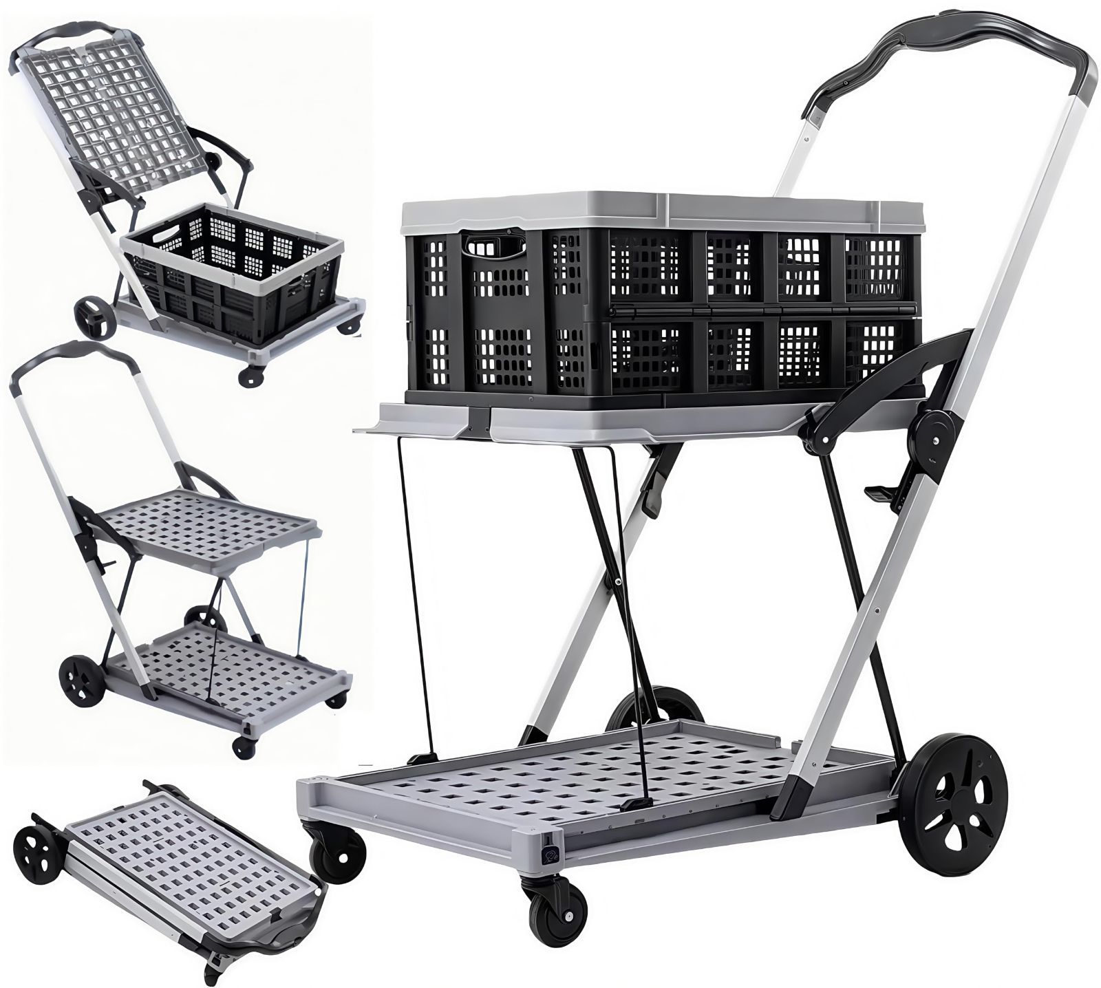 セール TUIYIDUO ショッピングカート 台車 静音 折り畳み 2段 耐荷重90kg 買い物カート キャリーカート 折りたたみ 新生活 軽量 台車 コンパクト TPR輪 コンパクト収納 多機能搬送車は 室内倉庫や商業施設での軽量な搬送作業に広く活
