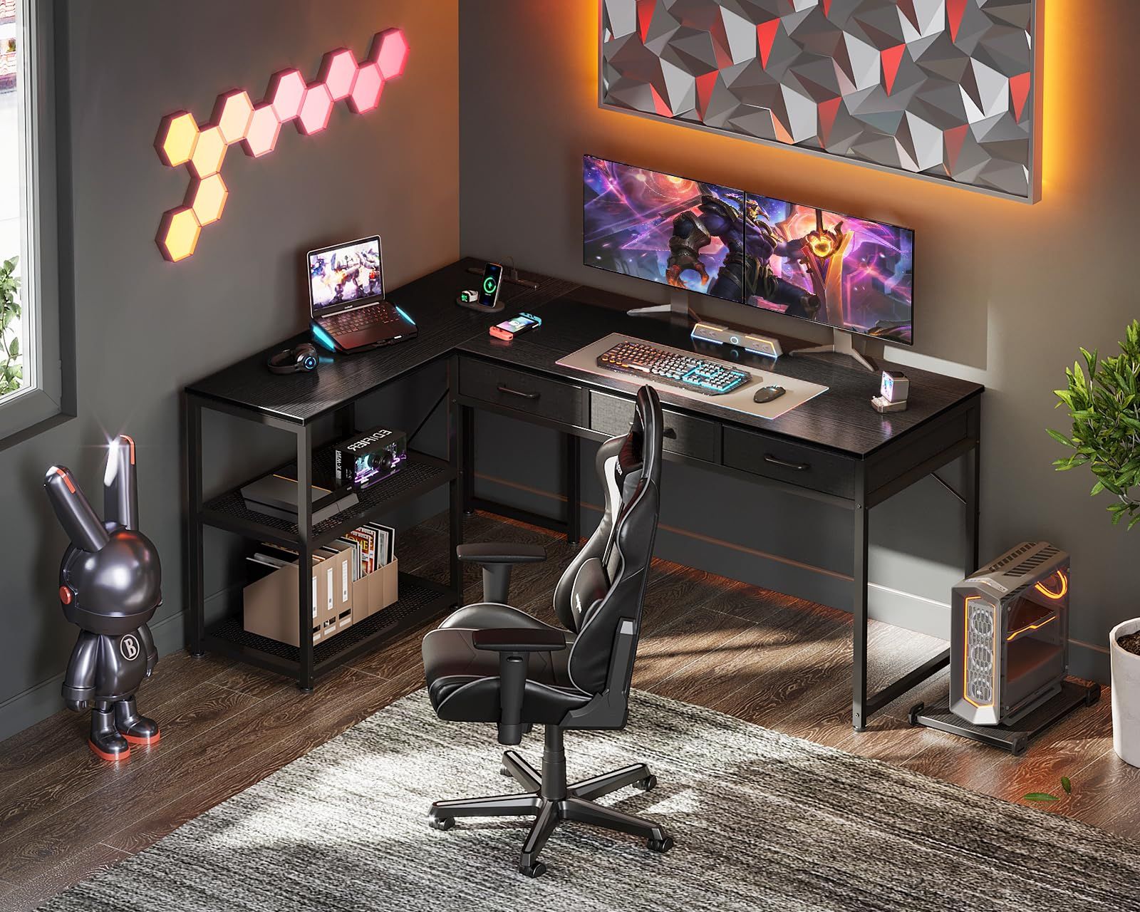 引き出し3杯付き ゲーミングデスク