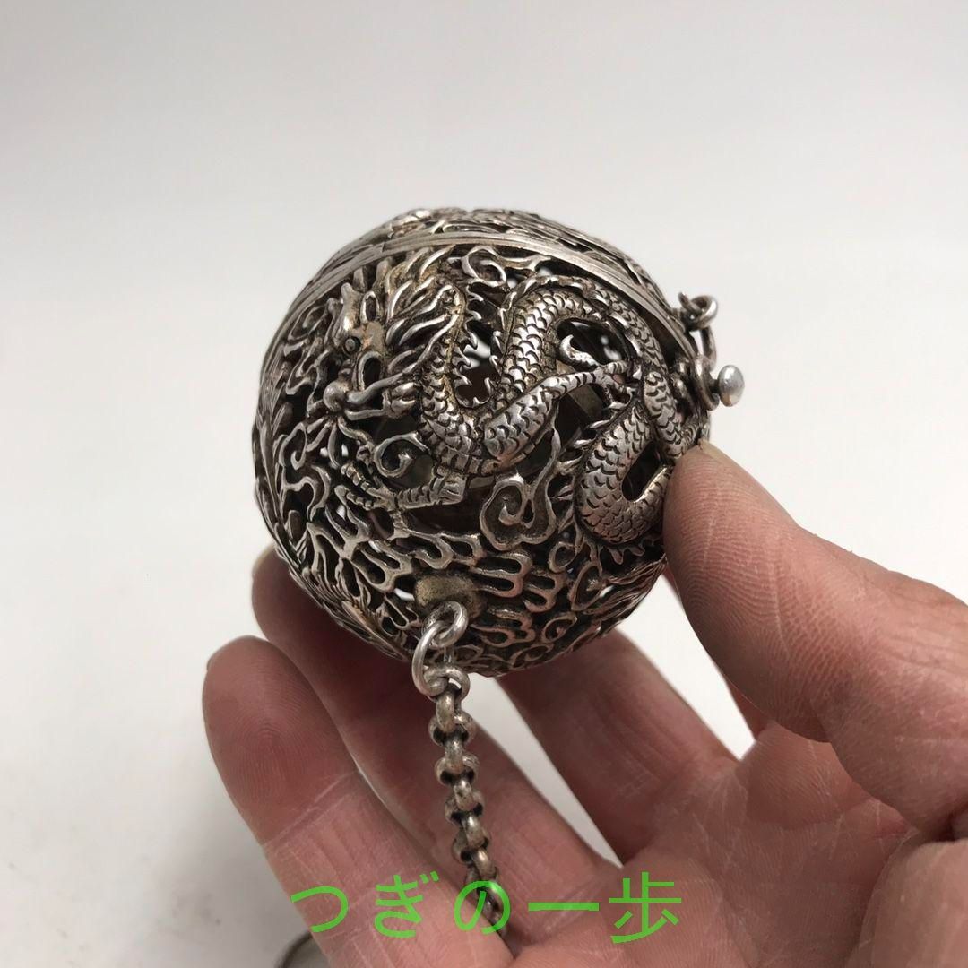 銅 細工 茶道具 香道具 透かし彫り竜鳳アロマボール 工芸品 美術