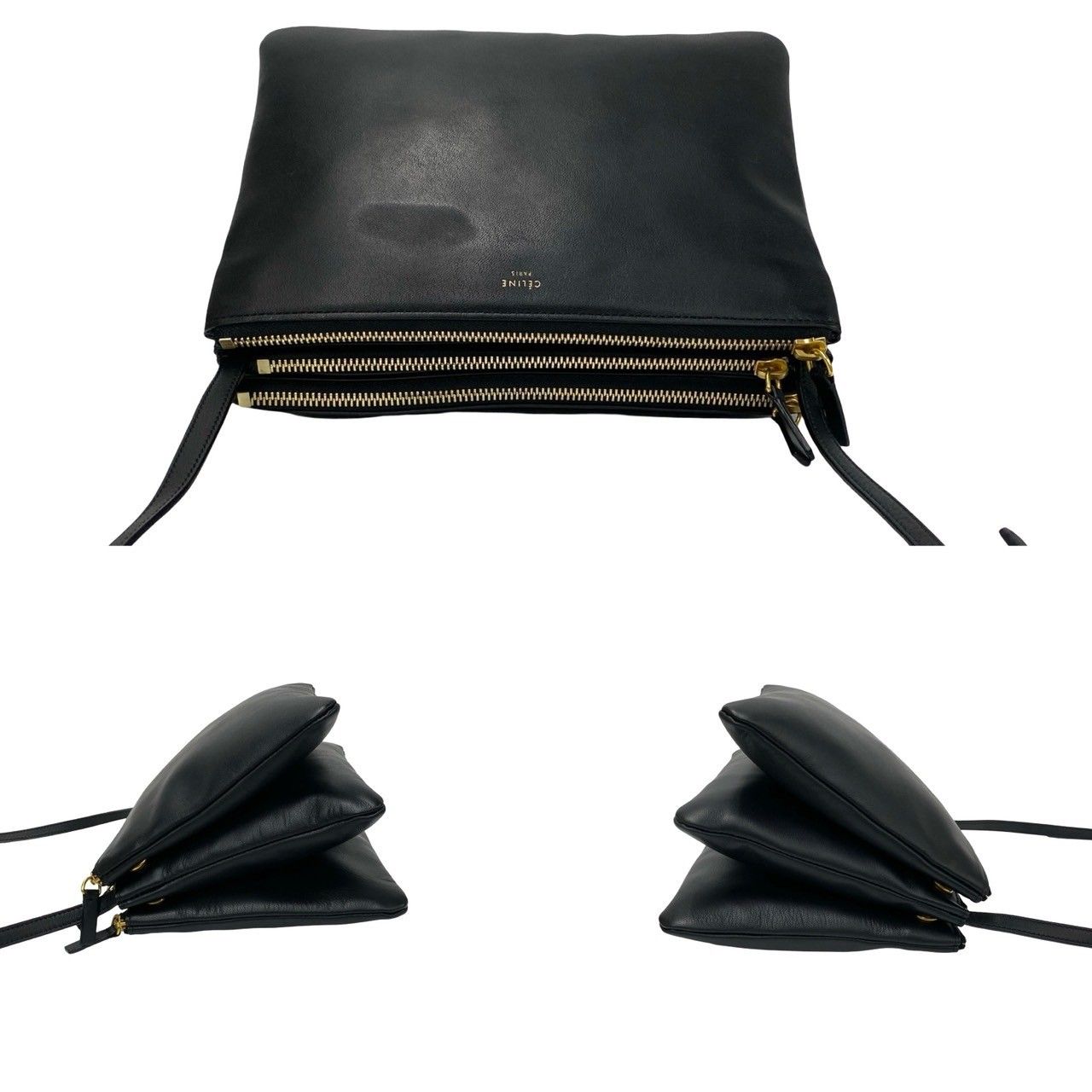 未使用 保管品 希少品 保存袋付 CELINE セリーヌ トリオ レザー 本革  