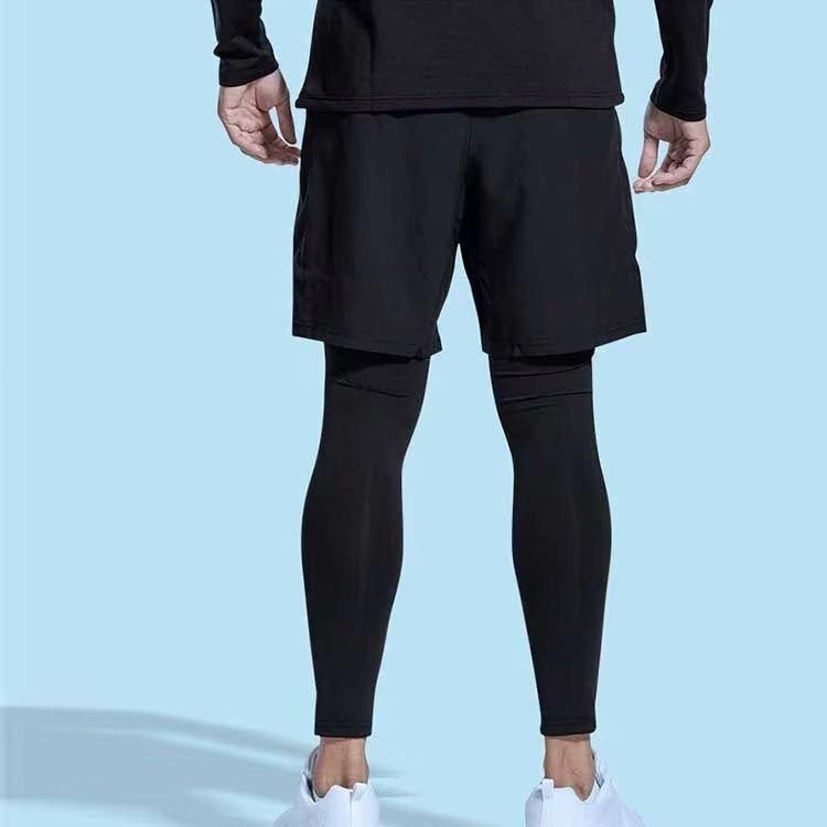 メンズ スポーツレギンス ショートパンツ 一体型 レイヤード