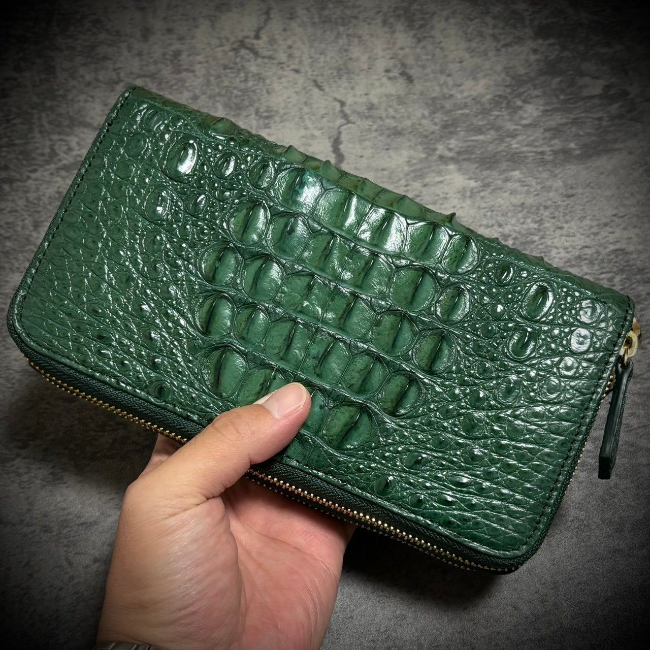 圧倒的な収納力 クロコダイル ダブルジッパー メンズ財布 ダブル 