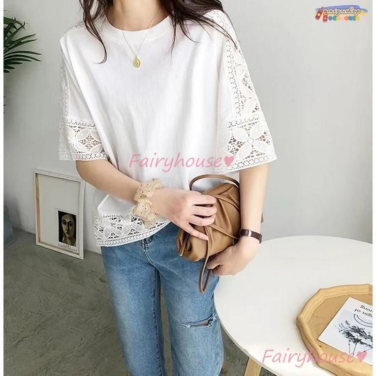 Tシャツ レディース 40代 夏 オシャレTブラウス 白レース