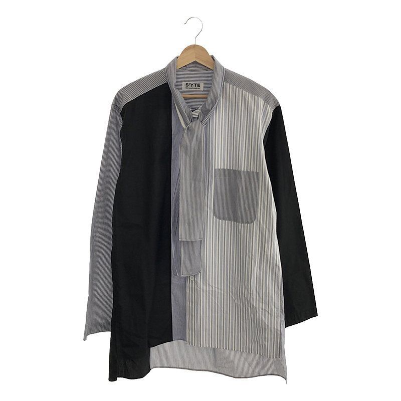 S'YTE YOHJI YAMAMOTO / サイトヨウジヤマモト | 2022SS | CRAZY STRIPE SWITCHING BOW COLLAR SHIRT クレイジーストライプ ボウタイカラー 切替 シャツ ユニセックス | 3 | メンズ