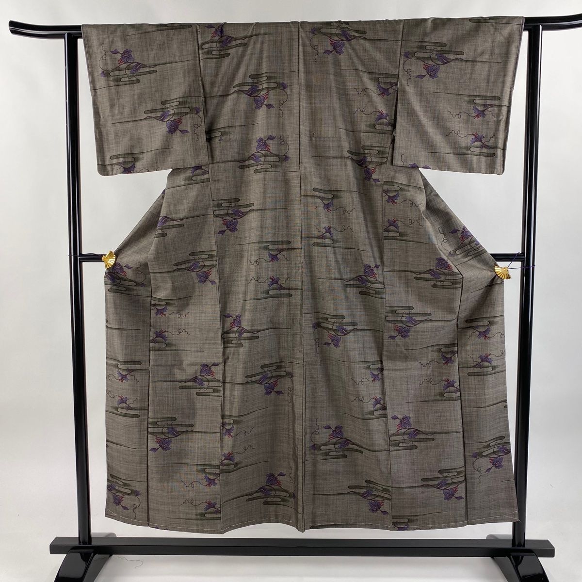 紬 身丈153.5cm 裄丈62.5cm S 袷 ヱ霞 葡萄 焦茶色 正絹 秀品