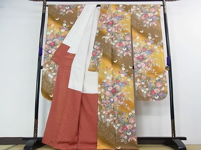 平和屋2□豪華振袖 舞蝶花文 暈し染め 金銀彩 鬼しぼ縮緬 さが美扱い