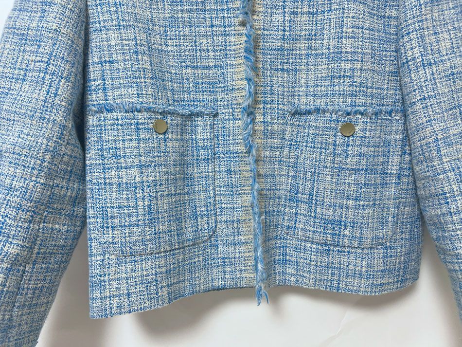 ebure エブール レディース ツイード ノー クロップド ジャケット ブルー サイズ 38