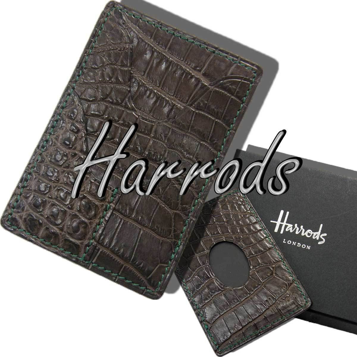 【新品】 Harrods / ハロッズパスケース 日本製 ワニ革 箱付 レザー 定期入れ ICカードケース 牛革 本革 高級革 入手困難