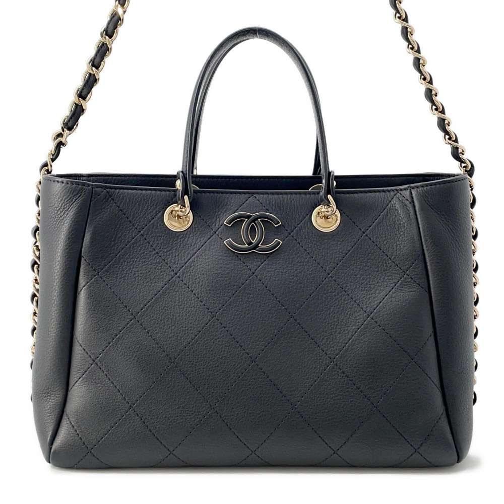 シャネル トートバッグ マトラッセ ココマーク ショッピングバッグ スモール カーフレザー AS0355 CHANEL チェーンショルダー 黒
