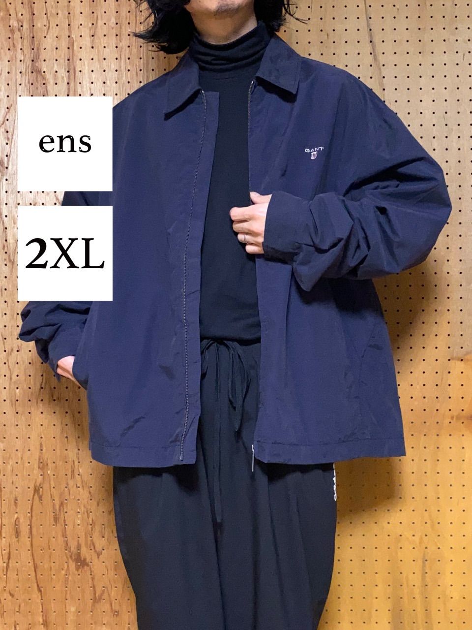 古着 00年代 00s GANT ガント スウィングトップ ハリントン ドリズラー ジャケット 無地 紺 ネイビー XXL 2XL ビッグサイズ  オーバーサイズ