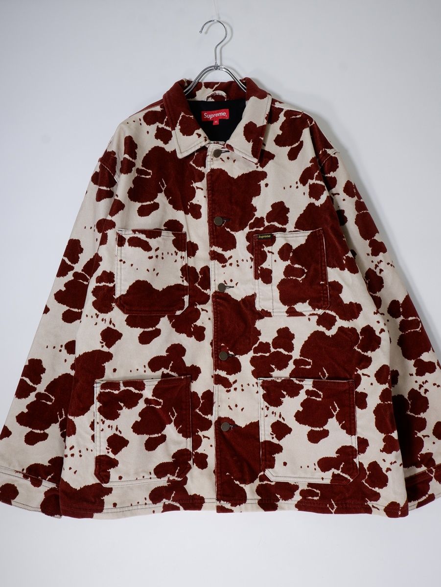 SUPREMEシュプリーム 2020SS Cow Velvet Chore Coat牛柄アニマル柄カバーオールジャケット【XL】【MJKA76753】