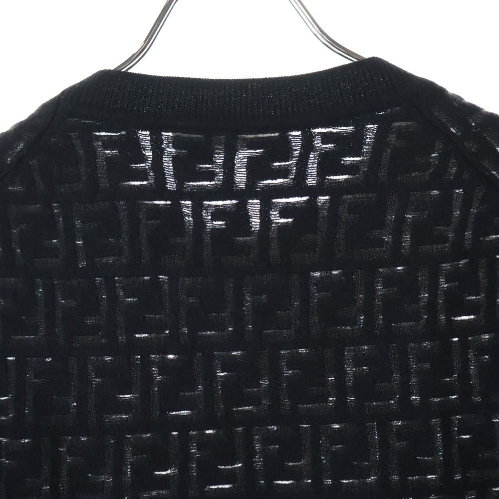 【希少 美品】FENDI ズッカ柄 ロゴ総柄 モックネック ニット セーター 黒 FENDI フェンディ】 ニット セーター（S）ズッカ柄 総柄 ロゴ